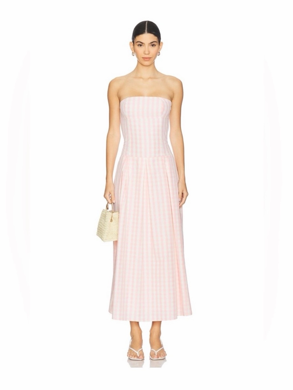 Adley Strapless Pink Gingham Midi Dress